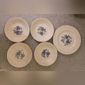4 Vtg Royal Blue Ironstone Enoch Wedgwood 5 1/2” Floral Fruit Dessert Bowls